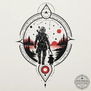 Graphic art of the mandalorian and grogu walk... - эскиз тату (№1753055202_0, 20.07.2025 23:46) — tattoo-photo.ru