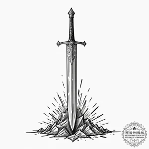 Tattoo design a knight's sword plunged into t... - эскиз тату (№1753055697_0, 20.07.2025 23:54) — tattoo-photo.ru