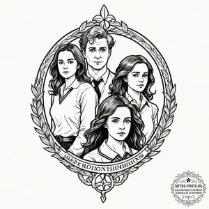 A sketch of the golden trio: harry, ron, and... - эскиз тату (№1753056522_0, 21.07.2025 00:08) — tattoo-photo.ru