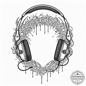 Tattoo sketch a gaming headset with sound wav... - эскиз тату (№1753056771_0, 21.07.2025 00:12) — tattoo-photo.ru