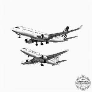 Airplane, artistic tattoo sketch, black and w... - эскиз тату (№1753057761_0, 21.07.2025 00:29) — tattoo-photo.ru