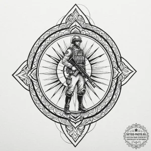 Tattoo sketch a silhouette of a soldier stand... - эскиз тату (№1753059327_0, 21.07.2025 00:55) — tattoo-photo.ru
