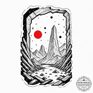 A minimalist linework tattoo of the monolith... - эскиз тату (№1753059410_0, 21.07.2025 00:56) — tattoo-photo.ru