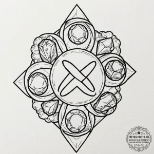 A minimalist tattoo of the six infinity stone... - эскиз тату (№1753059574_0, 21.07.2025 00:59) — tattoo-photo.ru