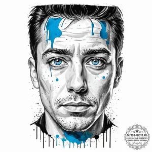 Trash polka portrait of paul atreides, his ey... - эскиз тату (№1753061225_0, 21.07.2025 01:27) — tattoo-photo.ru