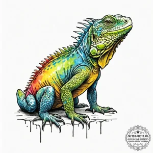 Iguana, tattoo sketch design, on a clean whit... - эскиз тату (№1753061472_0, 21.07.2025 01:31) — tattoo-photo.ru