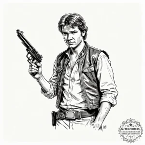 18. neo-traditional portrait of han solo, wit... - эскиз тату (№1753064030_0, 21.07.2025 02:13) — tattoo-photo.ru