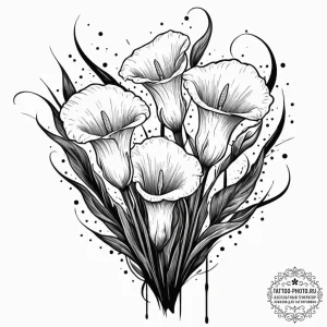 Calla lilies, concept art for tattoo, on a cl... - эскиз тату (№1753065919_0, 21.07.2025 02:45) — tattoo-photo.ru