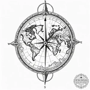 Tattoo design a compass on one partner, a wor... - эскиз тату (№1753066085_0, 21.07.2025 02:48) — tattoo-photo.ru