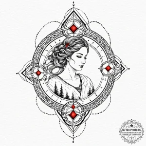 An elegant tattoo sketch of the goddess mokos... - эскиз тату (№1753066168_0, 21.07.2025 02:49) — tattoo-photo.ru