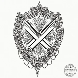 Tattoo design a shield with two crossing swor... - эскиз тату (№1753066745_0, 21.07.2025 02:59) — tattoo-photo.ru