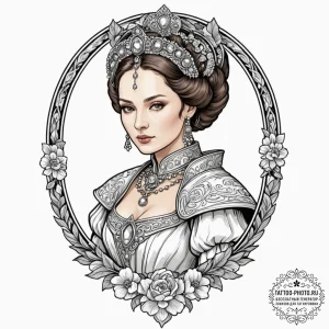 50. a sketch of queen amidala in her royal at... - эскиз тату (№1753067668_0, 21.07.2025 03:14) — tattoo-photo.ru