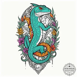 Lizard, tattoo drawing outline, old school tr... - эскиз тату (№1753068077_0, 21.07.2025 03:21) — tattoo-photo.ru