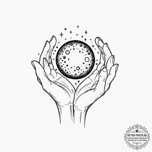 Tattoo sketch a celestial body being held by... - эскиз тату (№1753069400_0, 21.07.2025 03:43) — tattoo-photo.ru