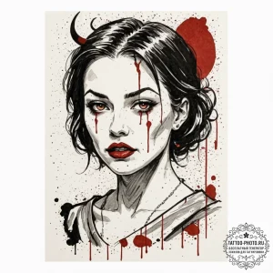 A graphic novel panel of the "red room" from... - эскиз тату (№1753069646_0, 21.07.2025 03:47) — tattoo-photo.ru