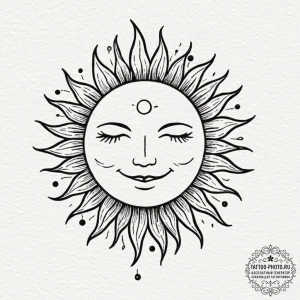 Tattoo sketch a simple, happy sun or moon wit... - эскиз тату (№1753073029_0, 21.07.2025 04:43) — tattoo-photo.ru