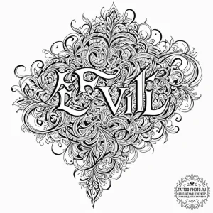 A chicano lettering tattoo of "evil is evil.... - эскиз тату (№1753073359_0, 21.07.2025 04:49) — tattoo-photo.ru