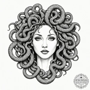 A dotwork design of a gorgon's head (medusa),... - эскиз тату (№1753074184_0, 21.07.2025 05:03) — tattoo-photo.ru