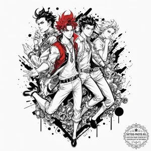 A trash polka tattoo of the main characters f... - эскиз тату (№1753074348_0, 21.07.2025 05:05) — tattoo-photo.ru
