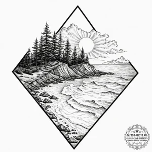 Sea, tattoo sketch design, black outline only... - эскиз тату (№1753076173_0, 21.07.2025 05:36) — tattoo-photo.ru