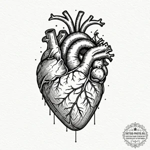 Tattoo sketch a realistic anatomical heart wi... - эскиз тату (№1753076504_0, 21.07.2025 05:41) — tattoo-photo.ru