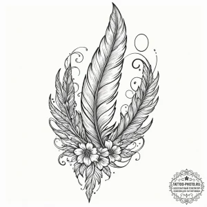 Tattoo design a single, flowing feather with... - эскиз тату (№1753077495_0, 21.07.2025 05:58) — tattoo-photo.ru