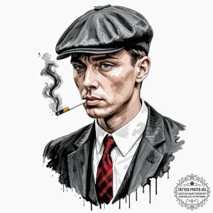 A trash polka portrait of tommy shelby, with... - эскиз тату (№1753077989_0, 21.07.2025 06:06) — tattoo-photo.ru