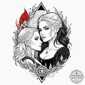 A linework tattoo of the intertwined destinie... - эскиз тату (№1753078072_0, 21.07.2025 06:07) — tattoo-photo.ru