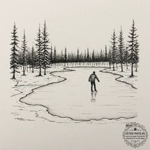 A solitary figure practicing ice skating on a... - эскиз тату (№1753078236_0, 21.07.2025 06:10) — tattoo-photo.ru