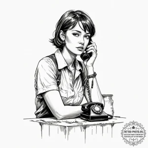 A trash polka tattoo of the "one phone call"... - эскиз тату (№1753078400_0, 21.07.2025 06:13) — tattoo-photo.ru