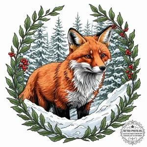 A red fox cautiously peeking out from behind... - эскиз тату (№1753078894_0, 21.07.2025 06:21) — tattoo-photo.ru