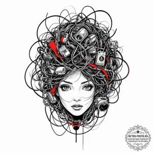 Trash polka composition of a human battery in... - эскиз тату (№1753080210_0, 21.07.2025 06:43) — tattoo-photo.ru