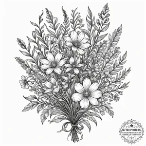 Tattoo sketch a bouquet of wildflowers, varie... - эскиз тату (№1753081528_0, 21.07.2025 07:05) — tattoo-photo.ru