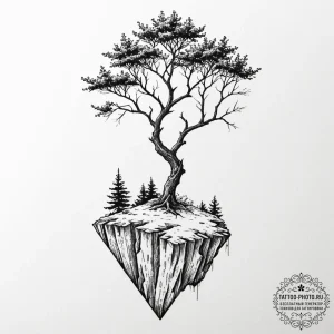 A shot of a lone tree on a cliff, battered by... - эскиз тату (№1753081942_0, 21.07.2025 07:12) — tattoo-photo.ru
