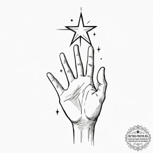 Tattoo sketch a hand reaching for a star, sym... - эскиз тату (№1753082598_0, 21.07.2025 07:23) — tattoo-photo.ru