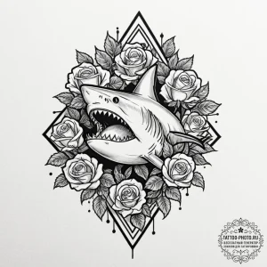 Shark, concept art for tattoo, chicano tattoo... - эскиз тату (№1753082928_0, 21.07.2025 07:28) — tattoo-photo.ru