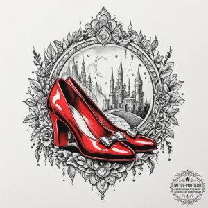 A neo-traditional tattoo of the ruby slippers... - эскиз тату (№1753084321_0, 21.07.2025 07:52) — tattoo-photo.ru