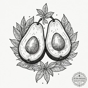 Tattoo design two halves of a avocado pit on... - эскиз тату (№1753086725_0, 21.07.2025 08:32) — tattoo-photo.ru
