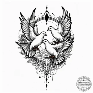 Doves, ink illustration for tattoo, blackwork... - эскиз тату (№1753087222_0, 21.07.2025 08:40) — tattoo-photo.ru