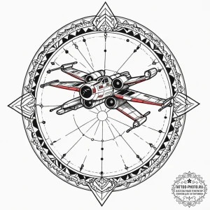 Neo-traditional tattoo of an x-wing fighter,... - эскиз тату (№1753087470_0, 21.07.2025 08:44) — tattoo-photo.ru
