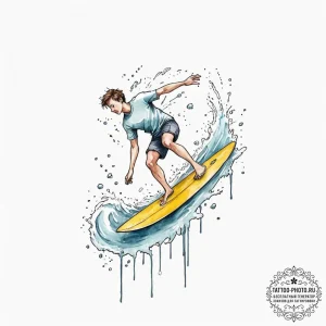 A person learning to surf, falling off the bo... - эскиз тату (№1753088051_0, 21.07.2025 08:54) — tattoo-photo.ru