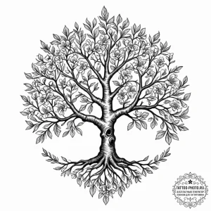 Tattoo design a stylized tree of life where t... - эскиз тату (№1753090703_0, 21.07.2025 09:38) — tattoo-photo.ru