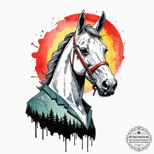 A watercolor sketch of bojack horseman, looki... - эскиз тату (№1753094189_0, 21.07.2025 10:36) — tattoo-photo.ru