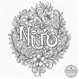 Tattoo sketch a word with subtle floral accen... - эскиз тату (№1753094354_0, 21.07.2025 10:39) — tattoo-photo.ru