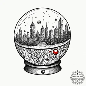 Tattoo sketch a crystal ball with a tiny, per... - эскиз тату (№1753094436_0, 21.07.2025 10:40) — tattoo-photo.ru