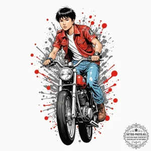 Trash polka tattoo of kaneda on his bike from... - эскиз тату (№1753094603_0, 21.07.2025 10:43) — tattoo-photo.ru