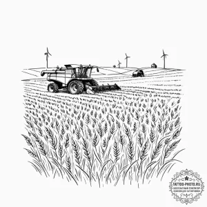 A shot of a farmer driving a combine harveste... - эскиз тату (№1753097339_0, 21.07.2025 11:28) — tattoo-photo.ru