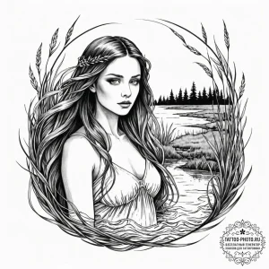 An ethereal watercolor tattoo sketch of a rus... - эскиз тату (№1753098667_0, 21.07.2025 11:51) — tattoo-photo.ru