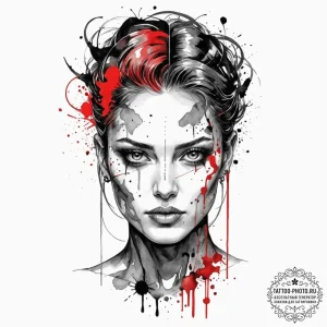 Trash polka style face of a replicant, half f... - эскиз тату (№1753098833_0, 21.07.2025 11:53) — tattoo-photo.ru