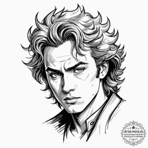 A sketch of dio brando from jojo's, "wryyyyy!... - эскиз тату (№1753107446_0, 21.07.2025 14:17) — tattoo-photo.ru
